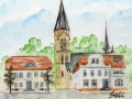 Rathaus/Kirche Warin (Gouache)